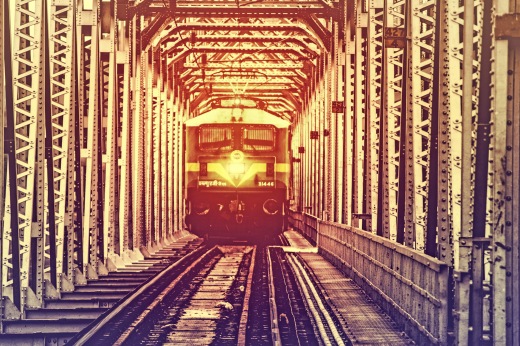 Train Crossing Metal Bridge